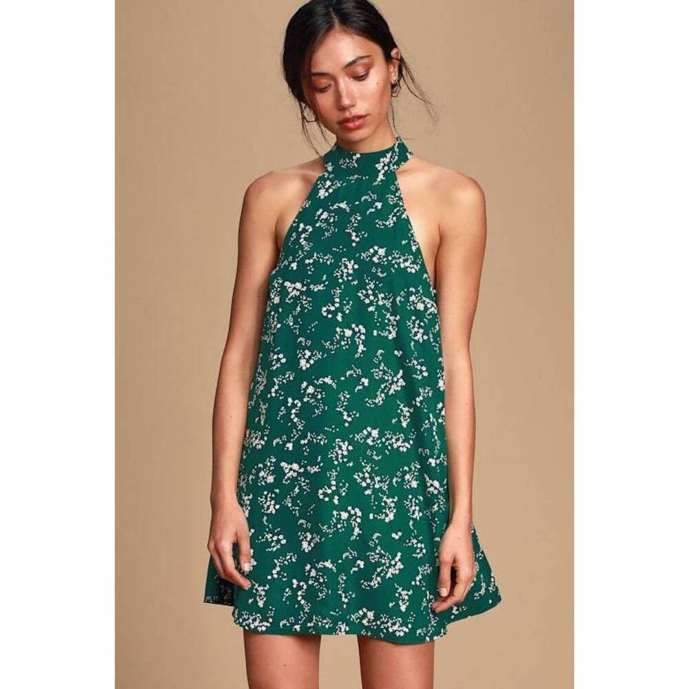 Lulus Darling Dearest Green Floral Print Swing Dress - Size M
